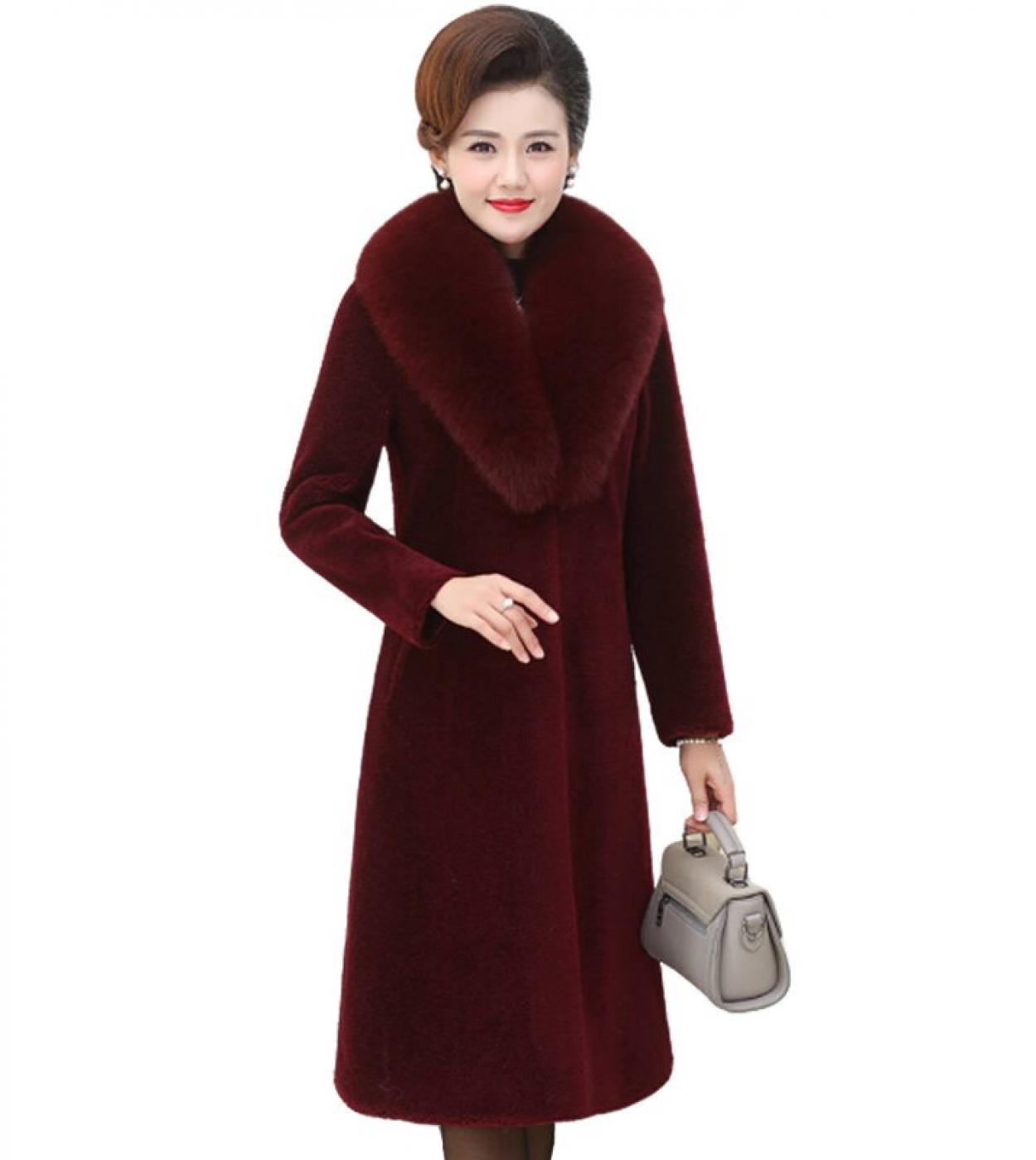  Winter Women Faux Mink Fur Coat Big Fur Collar Thick Warm Outerwear Long Fake Fur Jacket Female Plush Coats Chaquetas M