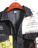 2022 New Autumn Womens Denim Jacket Vintage Overcoat Appliques Pattern Jeans Jacket Black Coat Female Casual Loose Oute