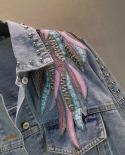 2022 New Autumnfashion Rivet Woman Denim Jacket Long Sleeve Female Jackets Jeans Coat Beading Tassel Denim Coat Outerwea