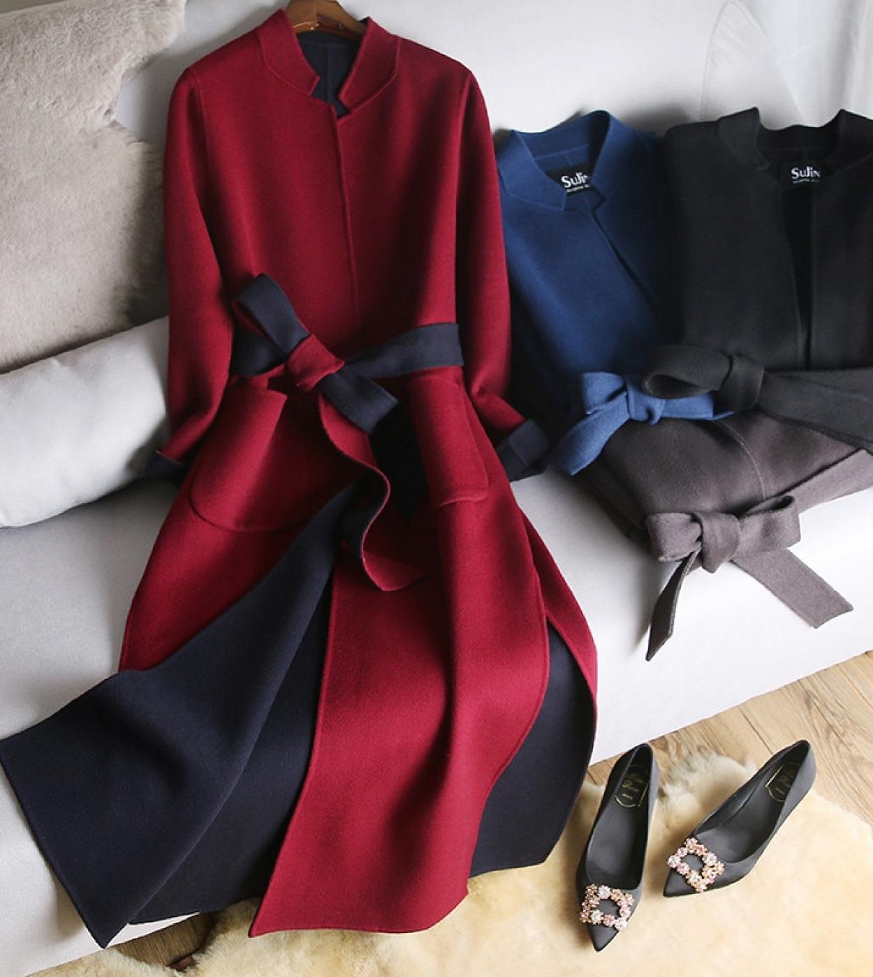High Quality Winter Women Long Coat Real Cashmere Coat And Real Wool Coat Female Jacket Fashion Outerwear  Wool  Blends