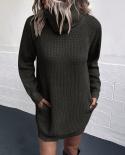 Elegant Sweater Dress Women Knit Autumn Winter Clothing Turtleneck Long Sleeve Pullovers Solid Knitwear Casual Women Min