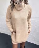 Elegant Sweater Dress Women Knit Autumn Winter Clothing Turtleneck Long Sleeve Pullovers Solid Knitwear Casual Women Min