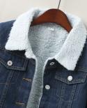Women Vintage Button Down Denim Jackets Winter Plush Liner Jean Jackets Fall Short Jacket With Pocket Coats Button Down 