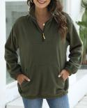 Womens Plush Solid Hoodies Long Sleeve Pullovers 14 Zip Collar Down Jacket Winter Warm Stand Collar Tops Sweatshirts Fo