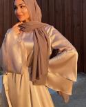 Ramadan Muslim Fashion Satin Maxi Dresses Solid Color Women Hijab Dress Eid Abaya Dubai Turkey Abayas Islam Caftan Robe 