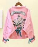  New Autumn Womens Denim Jacket Coat Candy Color Embroidery Jeans Coat Female Casual Jackets Loose Streetwear Outwear