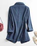 2022 New Summer Womens Blazer Three Quarter Sleeve Coat Female Blazer Single Button Suits Jacket Office Lady Outerwear 