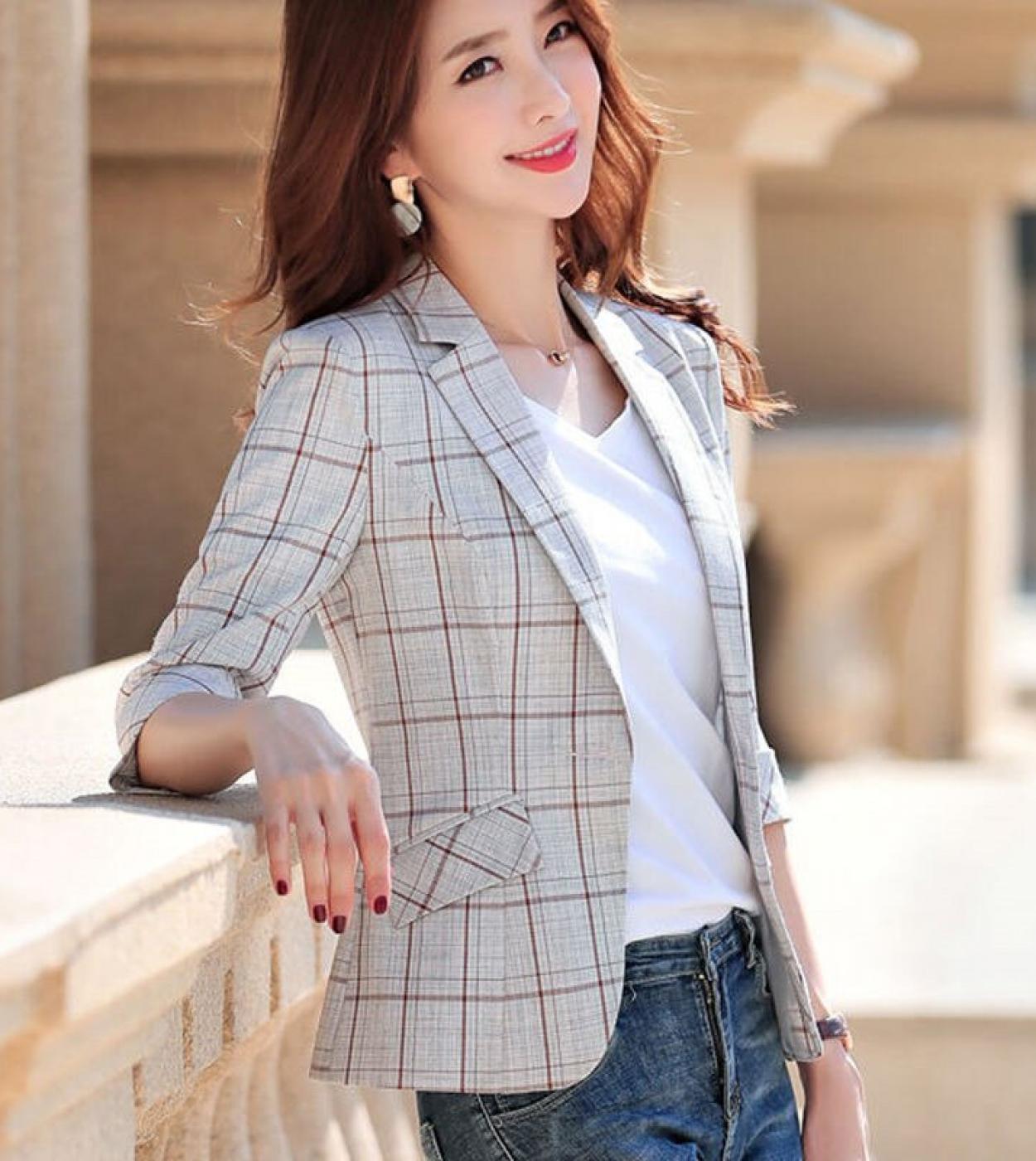  Autumn Spring Womens Blazer Elegant Fashion Lady Blazers Coat Plaid Suits Casual Female Jacket Suit Outerwear Feminino