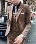  Jacket  Vest  Pants  New Fashion Boutique Striped Mens Casual Business Suit 3pcs Sets Groom Wedding Dress Slim Form