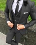 2buttons Dark Grey Blazer Trousers Groom Men Suit Tuxedo Wedding Prom Suits Custom Made 3pcs Jacket Pants Vest Dinner Pa