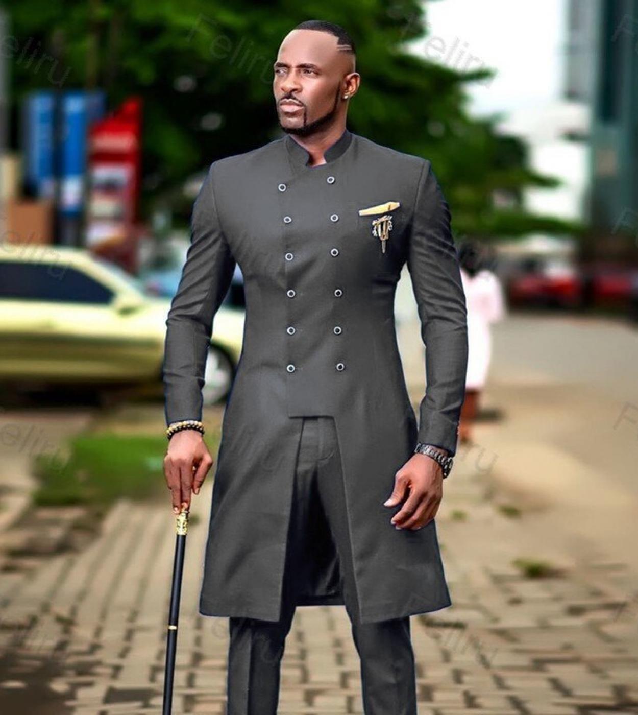 102 60 US 2022 Classic Dark Grey Mens Suit Slim Fit Wedding Suits For Men Groom Tuxedo African Wedding Double Breasted Best Man B Description