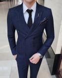  Jacket  Pants  Brand Boutique High Quality Fashion Striped Mens Formal Business Suit Groom Wedding Dress 2 Pcs Setsu