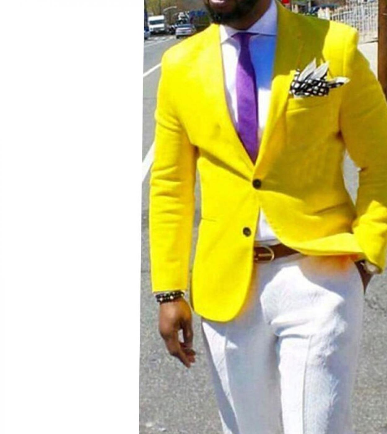  Summer Style Custom Made Yellow Tuxedo Jacket Mens Suit Groom Tuxedos Beach Wedding Suits For Men Best Man Jacketpant