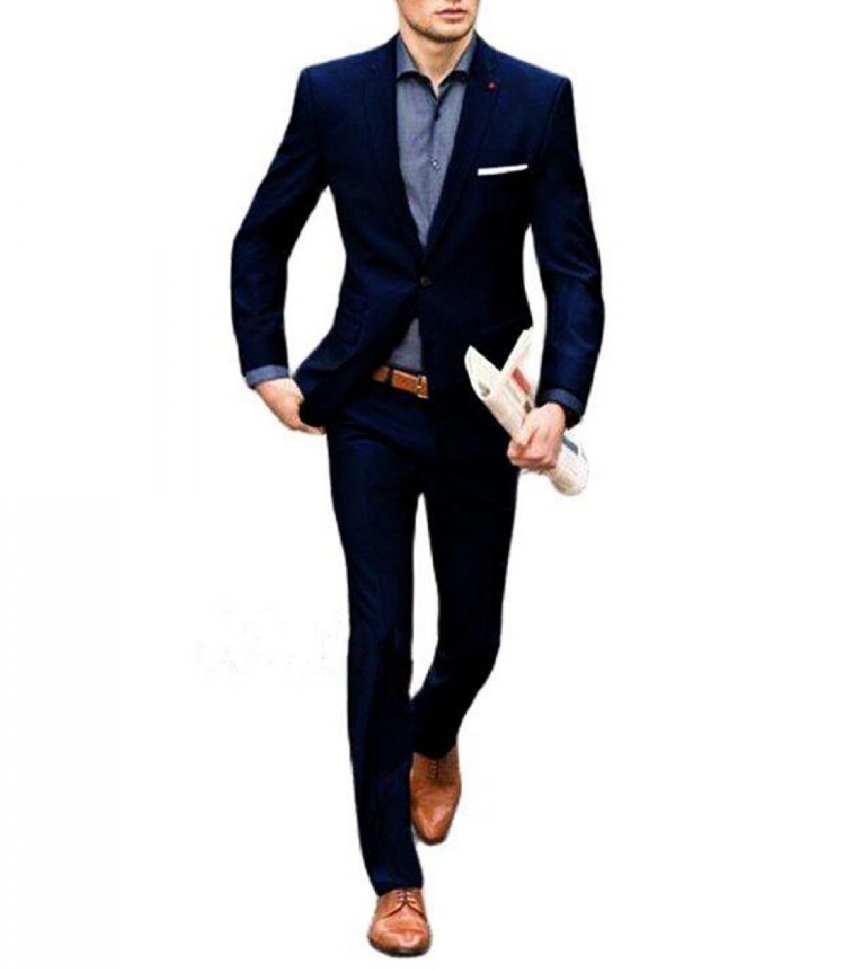 New 2 Pieces Notched Lapel Summer Navy Blue Men Suits 2022 Wedding Suits For Men Gentle Male Blazer Slim Fit Groom Wear 