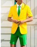 2022 New Latest Design Yellow And Green Summer Fashion Men Suits With Short Pants For Wedding Tuxedos 2 Piece Male Beach