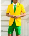 2022 New Latest Design Yellow And Green Summer Fashion Men Suits With Short Pants For Wedding Tuxedos 2 Piece Male Beach