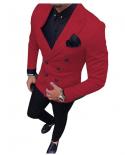 Red Handsome Double Breasted Groomsmen Peak Lapel Groom Tuxedos Men Suits Weddingpromdinner Best Man Blazerjacketpan