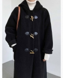 Design Sense Horn Button Coat Womens Autumn And Winter Thickened Loose Mid-length Lamb Wool Coat