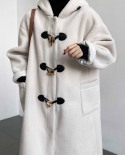 Design Sense Horn Button Coat Womens Autumn And Winter Thickened Loose Mid-length Lamb Wool Coat
