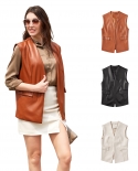 Sleeveless Pu Leather Vest Loose Large Size Womens Vest Cardigan Short Coat
