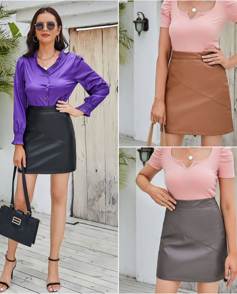 New Pu Leather Skirt Elastic Skirt Summer Ladies Leather Short Skirt