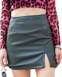 Bag Hip Skirt Temperament Commuter Solid Color Short Skirt Female Slit Pu Leather Skirt