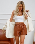 Ladies Simple Pu Leather Shorts Casual Loose Shorts