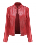 New Rivet Fashion Stand Collar Leather Jacket Women Solid Color Casual Jacket