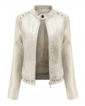 Nueva chaqueta de cuero con cuello levantado a la moda con remaches, chaqueta informal de Color sólido para mujer