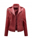 Spring And Autumn Short Leather Jacket Womens Slim Lapel Motorcycle Suit Oblique Zipper Jacket