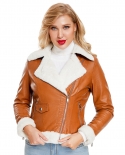 Nueva chaqueta de cuero de terciopelo para otoño e invierno, abrigo de solapa de manga larga cálido para mujer, chaqueta informa