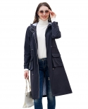 Nueva chaqueta impermeable alargada para mujer, cortavientos largo suelto de manga larga con capucha