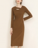 Womens Autumn And Winter New Commuting Mid-length Irregular Knitted Dress