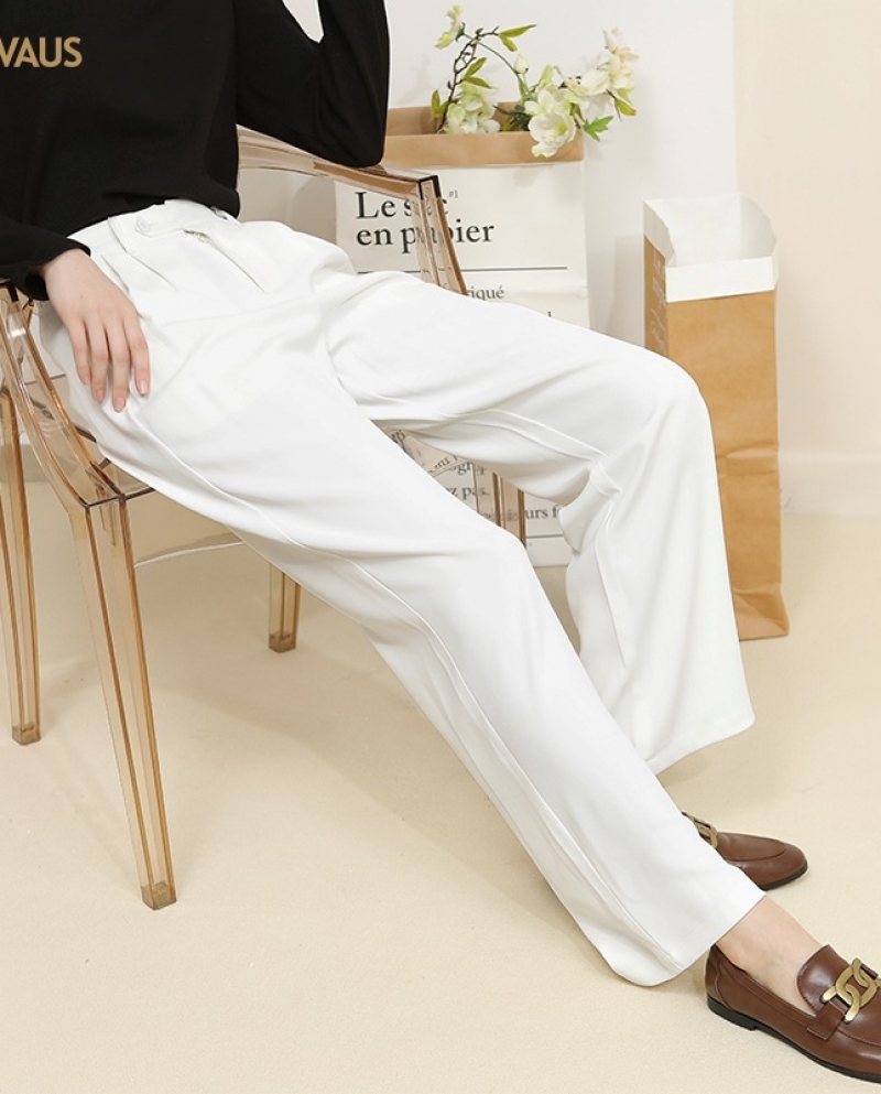 Casual Trousers Womens Loose Straight Trousers Spring And Autumn All-match Mid-waist White Black Trousers