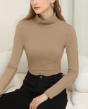 Bottoming Shirt Womens Autumn And Winter High-necked Long-sleeved T-shirt Double Face Fleece Thermal Top