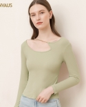 Round Neck Hollow Design Solid Color Bottoming Shirt Womens Long-sleeved Slim Top