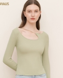 Round Neck Hollow Design Solid Color Bottoming Shirt Womens Long-sleeved Slim Top