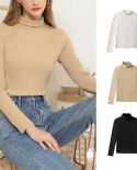Womens Autumn And Winter New High-necked Long-sleeved Slim-fit Simple Commuting Cotton Bottoming Shirt