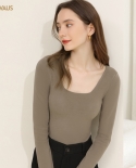 Womens Autumn And Winter Long-sleeved Velvet Square Collar Thick Section Slim Bottoming Shirt