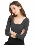 Womens Autumn And Winter Long-sleeved Velvet Square Collar Thick Section Slim Bottoming Shirt
