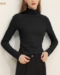 Women Autumn And Winter High Collar Solid Color Long Sleeve Tight Bottoming Shirt