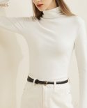 Women Autumn And Winter High Collar Solid Color Long Sleeve Tight Bottoming Shirt