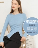 Autumn New Long-sleeved T-shirt Womens Round Neck Slim-fit Commuting Slit Bottoming Shirt