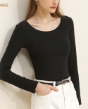 Basic T-shirt Womens Long-sleeved Round Neck Spring And Autumn New Double-sided Velvet Bottoming Shirt