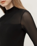 Womens New Mesh Stitching Half High Collar Perspective Bottom Shirt