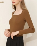 Womens Spring And Autumn Long-sleeved Retro Square Collar Slim Inside Bottoming Shirt