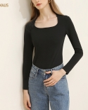 Womens Spring And Autumn Long-sleeved Retro Square Collar Slim Inside Bottoming Shirt