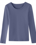 Autumn And Winter Womens New Cotton Warm Solid Color Round Neck Bottoming Shirt Long-sleeve T-shirt