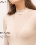 Principios de otoño Nueva camiseta de manga larga de color sólido con cuello medio empalmado Camiseta de fondo para mujer