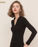 Womens Autumn And Winter New V-neck Long-sleeved Cotton Thin Velvet Solid Color Self-cultivation Simple Bottoming Shirt